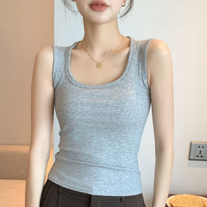 Women Vertical Stripes Tank Tops Solid Color Round Neck Bottoming Vest Rib Slim Sleeveless Shirt Cover Trapezius Muscles