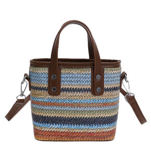 EchoBliss  กระเป๋าทรงถังลายสีรุ้งฮอลิเดย์สำหรับผู้หญิงกระเป๋าผ้าแบบพกพารุ่นใหม่ต้นฤดูใบไม้ร่วงกระเป๋าสะพายข้างกระเป๋าหญิงพร็อพ