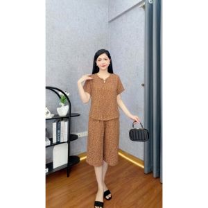 Đồ bộ trυng niên cho mẹ ngắn tay quần lửng ngang gối vải luạ nhập cao cấp mềm mịn