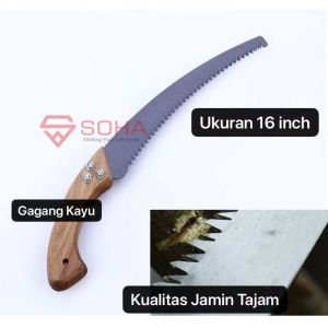TK-39 Gergaji Kopi Bisa Potong Dahan Pohon Model Lengkung Gagang Kayu ukuran 16 inch Sudah Dapat Sarung