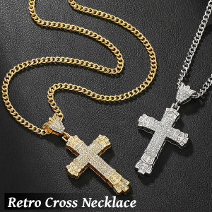 Vacaka Hip Hop Diamond Exaggerated Retro Cross Pendant Men Women Jewelry