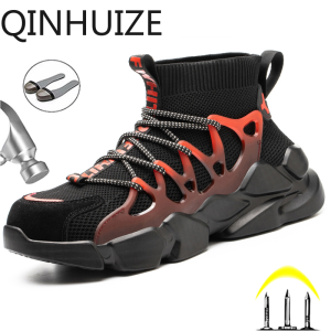 QINHUIZE New mens safety shoes indestructible sports steel-toed shoes puncture-resistant work boots steel sneakers safety boots