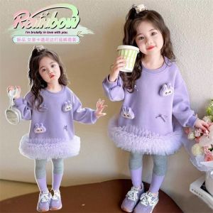 👧💜เสื้อแขนยาวเด็กผู้หญิงสีม่วงสุดน่ารัก! labubu ชุดสองชิ้น กางเกงขายาว+เสื้อฮู้ด ฤดูหนาว2025✨
