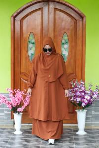 marwah long tunik set rok wanita terbaru kekinian matt crinkle airflow