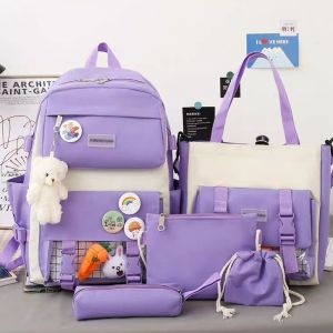 LIVING STORE 5 IN 1Schoolbag female primary school student high capacity backpack female Korean version ins style backpack