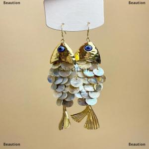 [COD] Beaution Exaggerated Round Scaly Tassel Fish Pendant Earrings Retro Personalized Jewelry For Women Gift