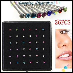 【Jumpping】 แหวนคริสตัลพลอยเทียม36X สำหรับเจาะร่างกายทำจากสแตนเลสสตั๊ดเครื่องประดับเจาะร่างกาย