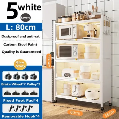 Kitchen cabinet multi-functional dust-proof rack multi-layer storage cabinet dish cabinet microwave storage cabinet with wheels