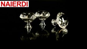 WH NAIERDI Gold Base Diamond Shape Design Crystal Glass Knobs Cupboard Pulls Drawer Knobs Kitchen Cabinet Handles Furniture Handle