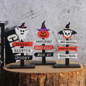 CUBBY Ghost Ghost Festival Guide Sign Pumpkin Wooden Halloween Skeleton Ornaments Creative Skeleton Halloween Pumpkin Wooden Sign Kids Toy