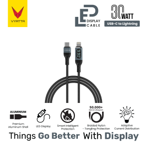 VYATTA LED POWER DISPLAY CABLE LIGHTNING TYPE C VOOC IPHONE SAMSUNG OPPO REALME
