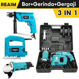 REAIM Bor dan Gerinda dan jigsaw 3 in 1 Mesin Bor Listrik Bor Gerinda Paket Bor dan Gerinda dan jigsaw Paket Bor dan Gerinda
