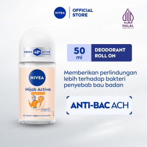 NIVEA Deodorant Roll On Hijab Active Bright & Dry 50ml - Deodorant wanita antiperspirant dan anti bakteri tahan bau keringat dengan wangi segar tahan lama