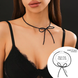 Stylish Bowknot Chain Choker Necklace Durable Gift Trendy Beads Bracelet Bowknot Studs Earrings Alloy Material