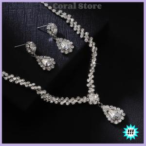 【Coral】💖【HOT SALE】🎈🎈 Fashion Simple Water Drop Rhinestone Necklace Earrings For Women Wedding Bride Light Luxury Jewelry Sets Accessories