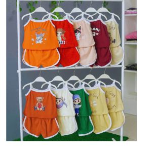 Combo 5 bộ 2 dây hoạt hình hot trend màu hè 2025 cho bé gái 7-20kg