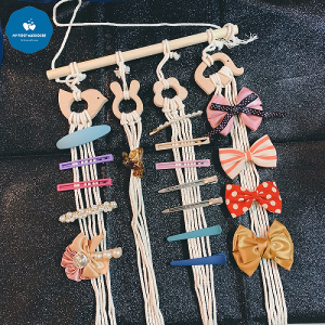 [SG] Tassel Hair Clip Organizer 5pcs Set | Ins Style Wood Cotton Hair Bows Accessories Holder Hanging Pendant Storage Strip Wall Hanging | My First Wardrobe MFWC6G1