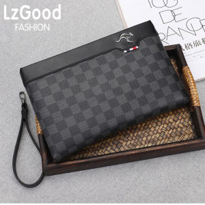 2024 Kangaroo Nam Túi Xách kinh doanh ly hợp nam thời trang ly hợp màu đen Túi Nam Túi hình phong thư giản dị mềm kẻ sọc