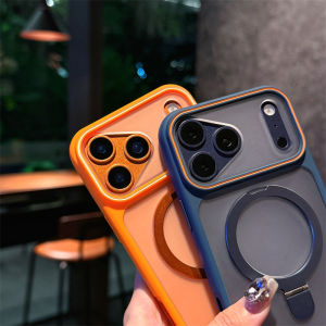 Matte Translucent Magne Bracket Case For iPhone 17 16 Pro Max 15 17 Air For Magsafe Wireless Charging Shockproof Cover Shell
