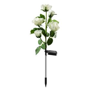 SWEET TIM 5 Heads Solar Artificial Flower Light Realistic Solar Powered Solar Rose Flowers Lantern Decorative Ground Mounted Waterproof Landscape Lamp Patio Decor
