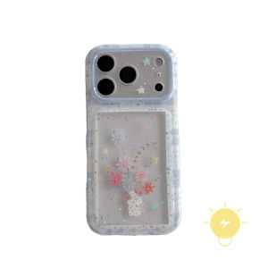 For iPhone 17 Pro Max Case Transparent TPU Grid Glitter Powder Phone Case For 16 15 Cover Aesthetic Korean Cute