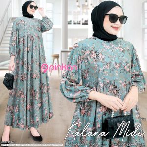 Midi Dress Wanita Kekinian Busui Size Jumbo M L XL XXL Bahan Rayon Viscose Kalana Midi By Pinkan