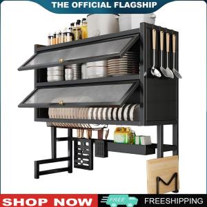 [Uehomeie] Double Layer Kitchen Sink Storage Rack with Drip Tray Countertop Dish Drain Rack Space Saving Draining Shelf Household Kitchen Accessories