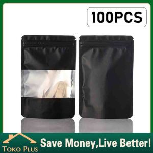 100Pcs/Pack Plastik Standing Stand Pouch Window kemasan Klip Snack Kombinasi Snack Plastik Klip Aluminium Foil Jendela Window Ziplock Stand Up Kemasan Penyimpanan Makanan