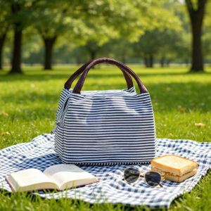 [พร้อมส่ง] กระเป๋าเก็บอุณหภูมิขนาดเล็ก ลายขวาง ใส่กล่องข้าว ถุงอาหารกลางวัน อะลูมิเนียมฟอยล์ Biangels