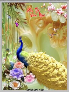 Tranh đôi chim công - gạch men 3D