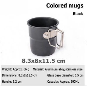 【Local Delivery】Camping Water Cup 300ML Portable Aluminum Alloy Mug with Foldable Handle Outdoor Picnic Cup Lightweight Tableware