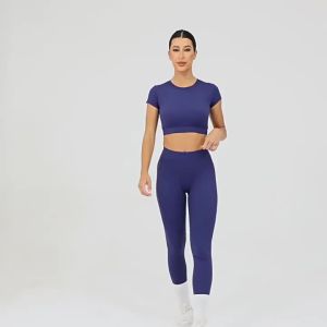 Gym Workout Yoga Fitness Sports Suit Short-sleeved Top Padded-free High-waisted Hip-lifting Trousers Outdoors Leisure Sportswear2026