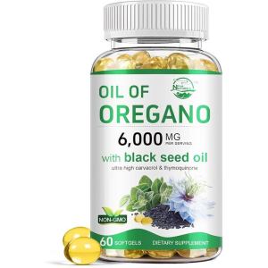 Natures Live Oil of Oregano with Black Seed Oil 2 in 1 Oregano Supplement for Immune Health Retains High Concentrated Carvacrol & Thymoquinone Non-GMO 60 Softgels 1 Pack