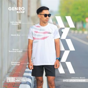 DiCE PRIME Jersey Genro White Kaos Gym Running Volley Futsal Polyester