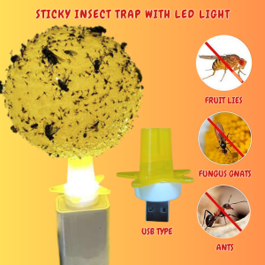 Luminous USB Fruit Fly Ball Trap Sticky Insect Ball Wasp Yellow Mosquito Ball Trap Bug Trap Diameter 8.2mm Waterproof Heat-resistant Rainwater Washing No Affect Adhesive Force of Glue
