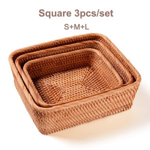 Homepeas® Hand-Woven Rattan Basket Fruit Container Makeup Storage Bread Box Kitchen Bathroom Storage Baskets