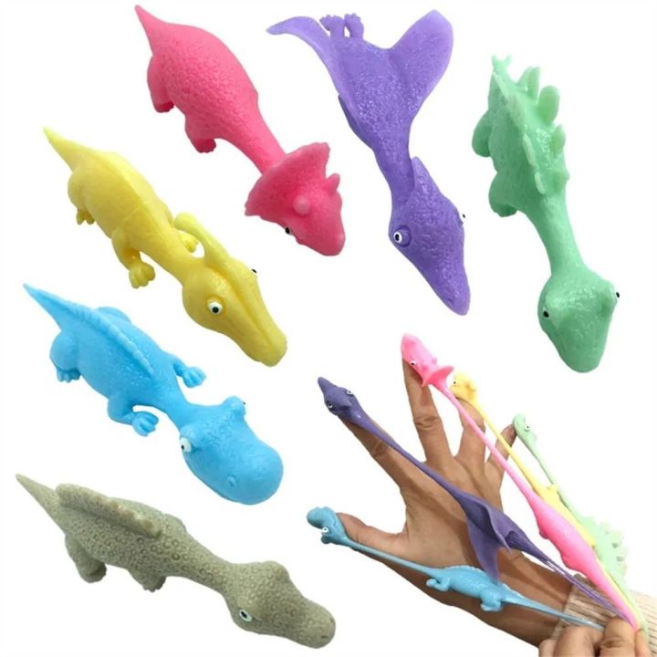 GREEN Fun Tricky Launch Dinosaur Stretchy Toy TPR Toy Flying Finger ...