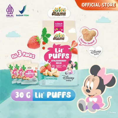 Alamii Lil Puffs Disney Baby - Strawberry Milk 30g (3 packs x 10g) / Snack MPASI Bayi Anak