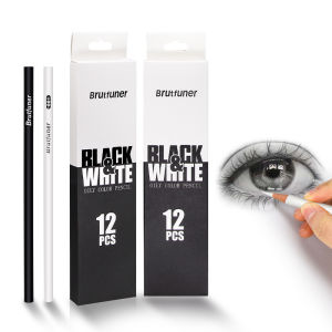 Brutfuner 12pcs/set Black and White Sketch Charcoal Pencil Highlight Standard Pencil for Sketching Drawing Pencils Set Art Painting Supplies