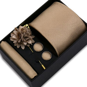 Chất lượng hàng đầu Cà vạt đồng màu Hanky Cufflinks Bộ trâm cài cà vạt Jacquard thanh lịch cho nam giới Đám cưới công sở trong hộp quà Gravatas2026