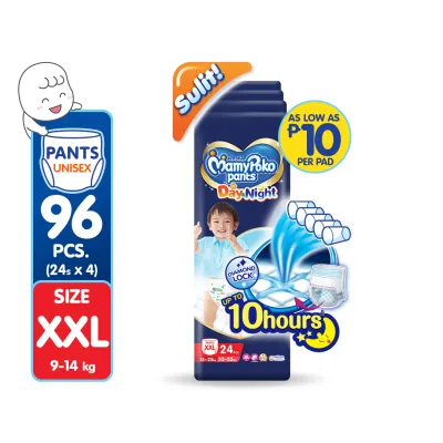 MAMYPOKO Day and Night Baby Disposable Diaper Pants Unisex XXL 24 pcs x 4 packs (96 pcs)