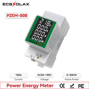 Ecgsolax AC Din Rail wattmeter Vôn kế Ampe kế Power Meter AC 50-300V 100A đa chức năng Volt Amp điện năng lượng dòng điện áp montior