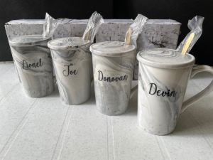 Marble Mug Customised Gift White Marble Ceramic coffee cup with stirrer spoon and marble lid graduation office colleagues farewell wedding favor bridesmaid anniversary mothers day hari raya birthday personalised personalized customized gift