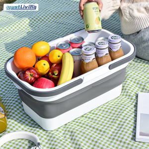 JustLiving Giỏ đựng đồ ngoài trời có thể gập lại có nắp Giỏ đựng đồ di động Giỏ dã ngoại đa năng Có sức chứa cao và có khóa an toàn Nắp trên thiết kế bàn nhỏ