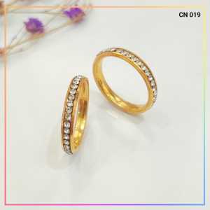 CN 019 - Cincin Couple Titanium/Stainless Steel gold full permata 1pcs Perhiasan Lapis Emas - Cute