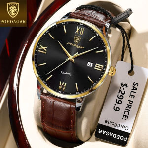 POEDAGAR waterproof watch for men original genuine leather fashion simple ultra thin calendar luminous casual watch
