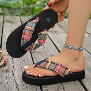 Free Shipping 2026 New Summer Collection: Plus-Size Bohemian Flip-Flops WomenS Wedge Sandals Fashionable Open-Toe Beach Shoes For Outdoor Wear