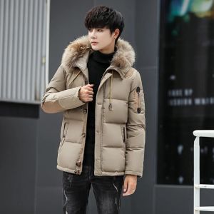 RUCHI 2024 2024 Mens down Jacket Mens Short White Duck down Thick Fur Collar Outdoor Keep Warm Oversized Coat Fashion