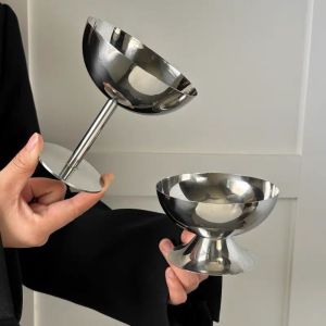 ZYJC 150/250ML Ice Cream Cup Food Grade Stainless Steel Pudding Dessert Bowl Kitchen Tool Stable Stemmed Fruit Plate Party Supplies