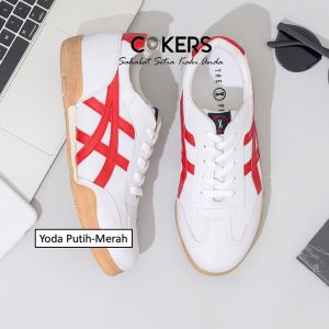 YODA Putih Strip Merah Sepatu Sneakers Olahraga Pria Dewasa Joging Sport Lari Badminton Bulutangkis